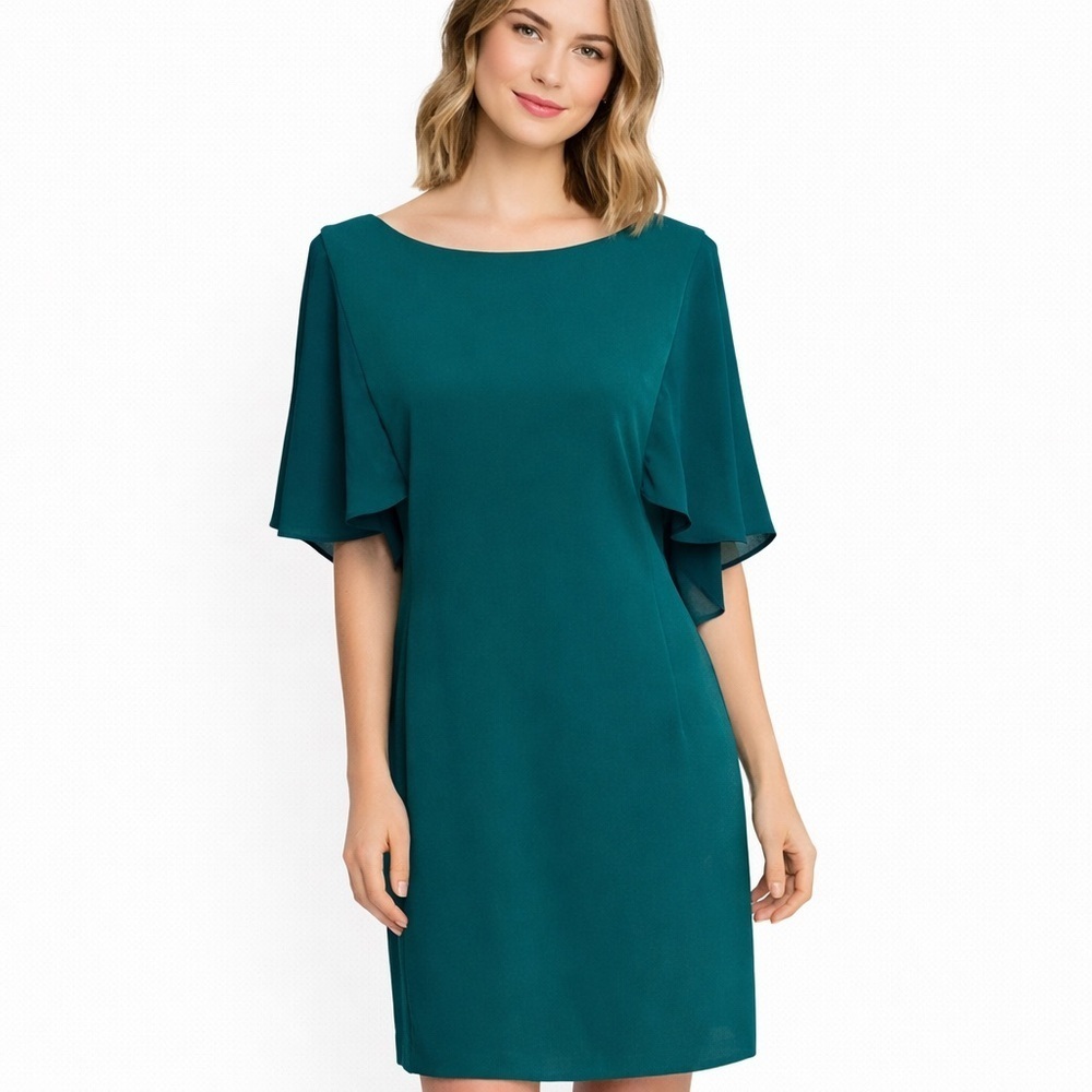 DKNY Emerald Green Flutter Sleeve Sheath Cocktail Dress NWT Size 8